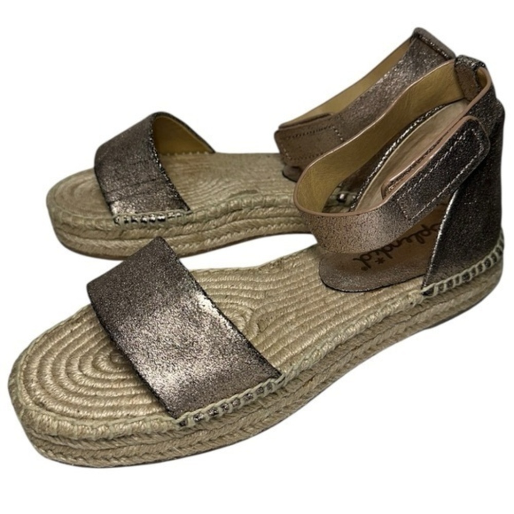 Splendid Sz 8.5 Pink Rose Gold Metallic Leather Ankle Strap Espadrilles Sandals